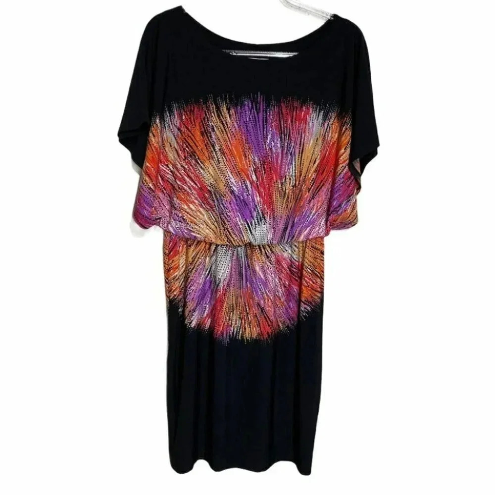 New York & company M black/multicolor blouson dress